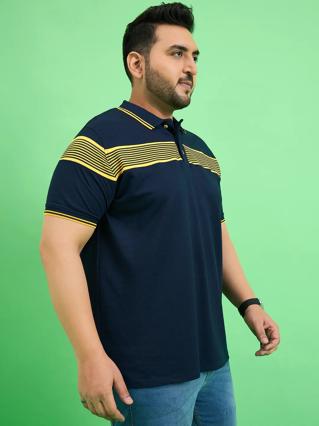 Men Plus Size Zetel Navy Blue Colorblock Polo Tshirt