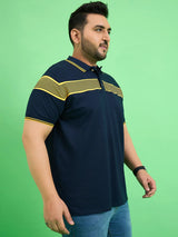 Men Plus Size Zetel Navy Blue Colorblock Polo Tshirt