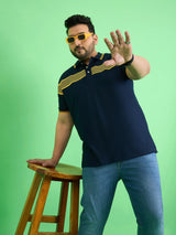 Men Plus Size Zetel Navy Blue Colorblock Polo Tshirt