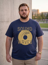 Men Plus Size Frequency Navy Printed Round Neck Tshirt