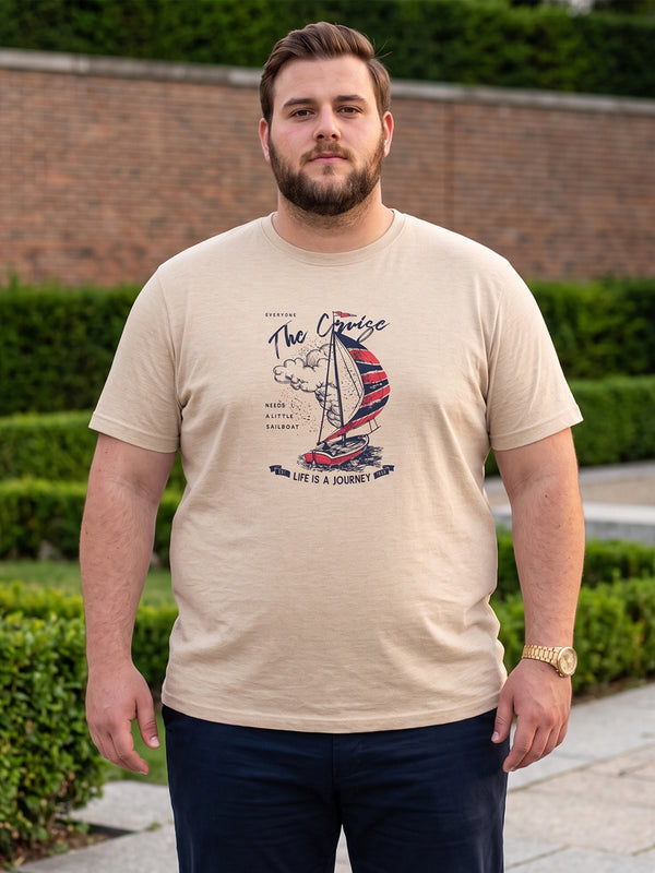 Men Plus Size Prisme Solid Beige Round Neck Tshirt