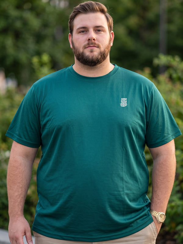 Men Plus Size Hiddenmist-Green Solid Green Round Neck Tshirt