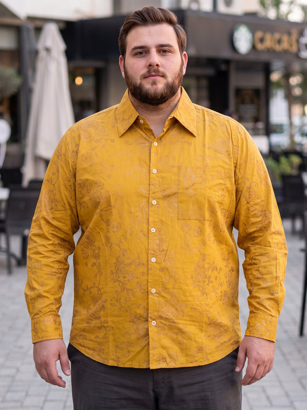 Men Plus Size Senan Mustard Printed Shirts