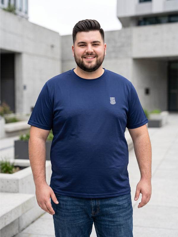 Men Plus Size Hiddenmist-Navy Blue Solid Navy Blue Round Neck Tshirt
