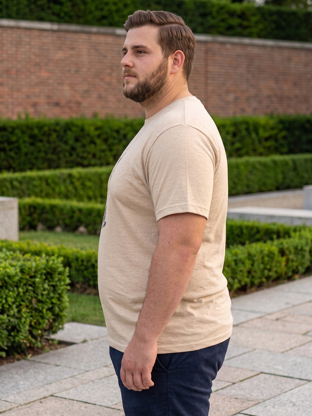Men Plus Size Prisme Solid Beige Round Neck Tshirt