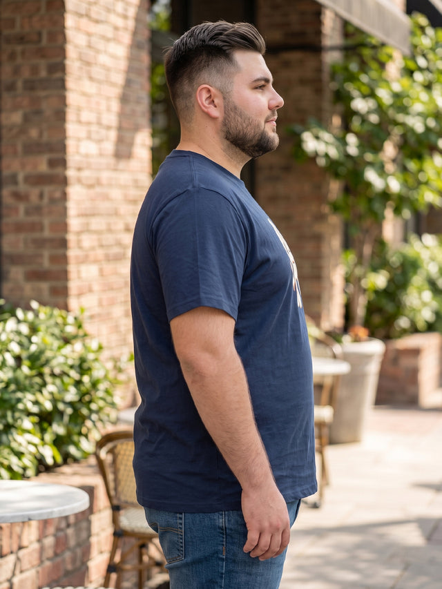 Men Plus Size Icebold Navy-Blue Printed Round Neck Tshirt