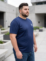 Men Plus Size Hiddenmist-Navy Blue Solid Navy Blue Round Neck Tshirt