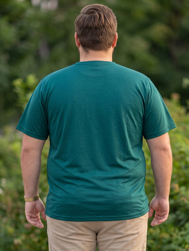 Men Plus Size Hiddenmist-Green Solid Green Round Neck Tshirt