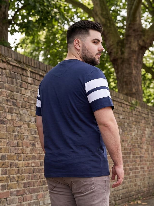 Men Plus Size Bridge Navy Colorblock Round Neck Tshirt