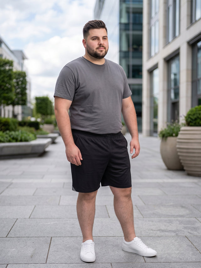 Men Plus Size Turbo-Black Black Solid Shorts