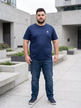 Men Plus Size Hiddenmist-Navy Blue Solid Navy Blue Round Neck Tshirt