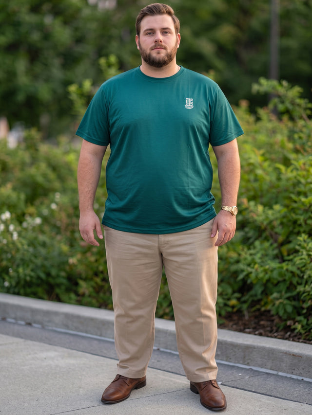 Men Plus Size Hiddenmist-Green Solid Green Round Neck Tshirt