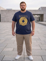 Men Plus Size Frequency Navy Printed Round Neck Tshirt