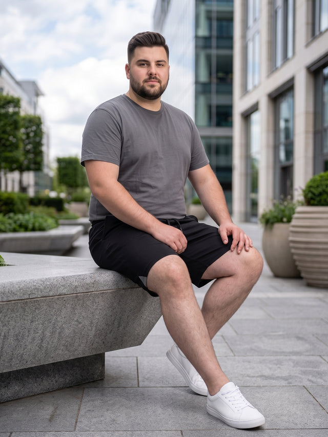 Men Plus Size Turbo-Black Black Solid Shorts