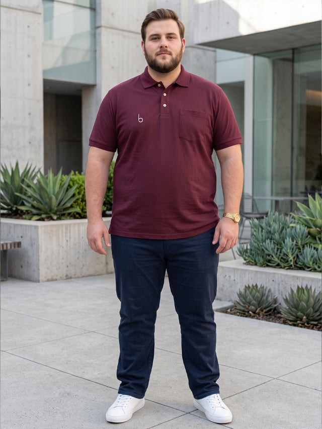 Men Plus Size Brew-Maroon Maroon Solid Polo Tshirts
