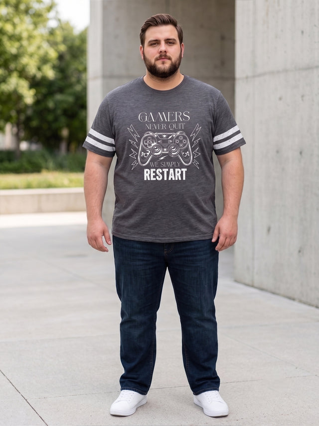 Men Plus Size Carbon Dark Grey Printed Round Neck Tshirts