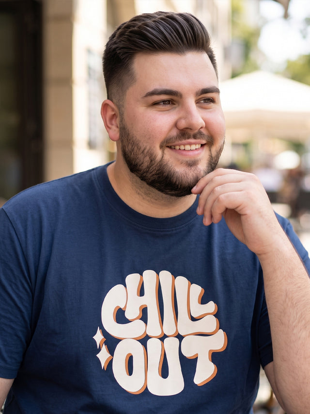Men Plus Size Icebold Navy-Blue Printed Round Neck Tshirt