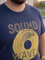 Men Plus Size Frequency Navy Printed Round Neck Tshirt