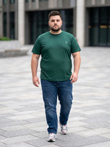 Men Plus Size Vaporcrew-Green Solid Green Round Neck
