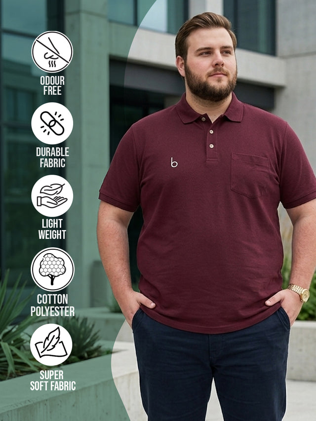 Men Plus Size Brew-Maroon Maroon Solid Polo Tshirts