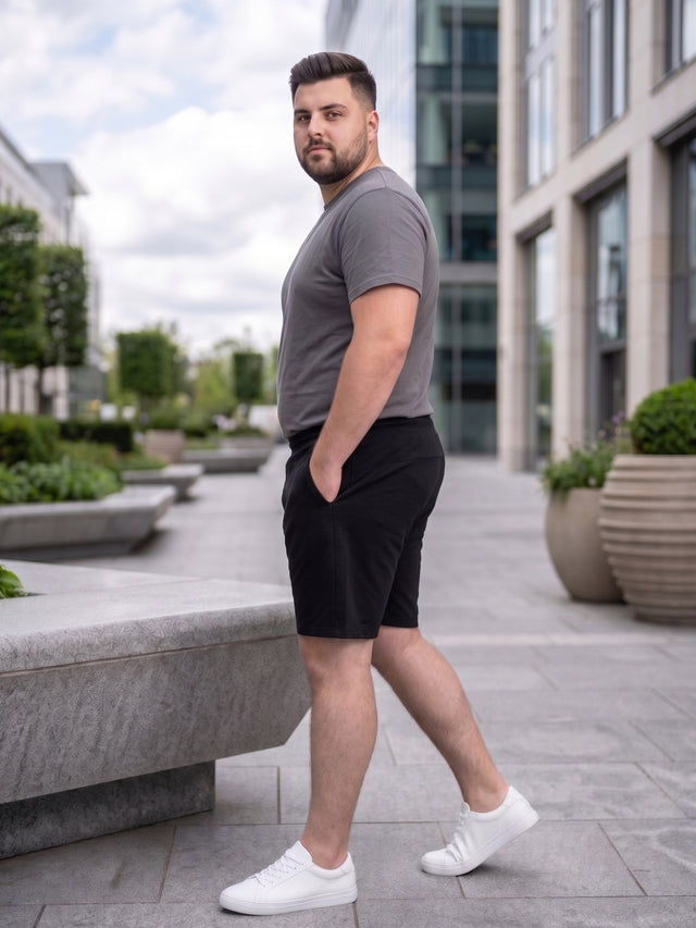 Men Plus Size Turbo-Black Black Solid Shorts