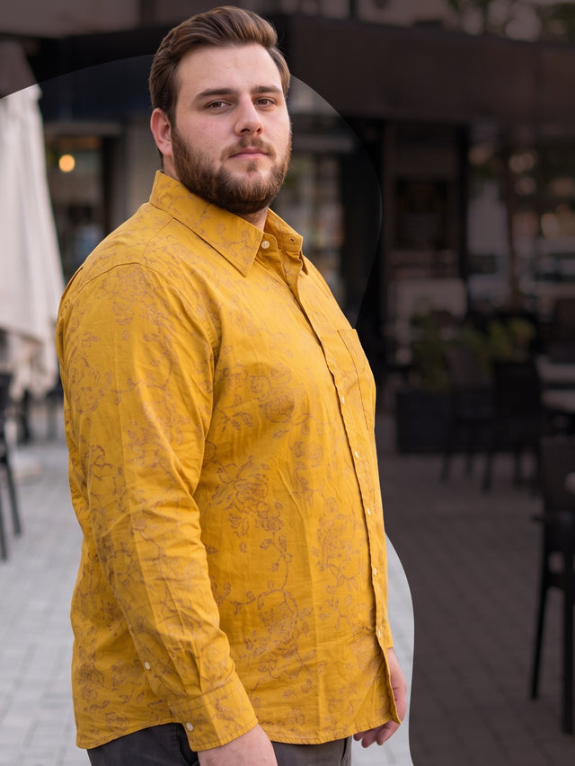 Men Plus Size Senan Mustard Printed Shirts