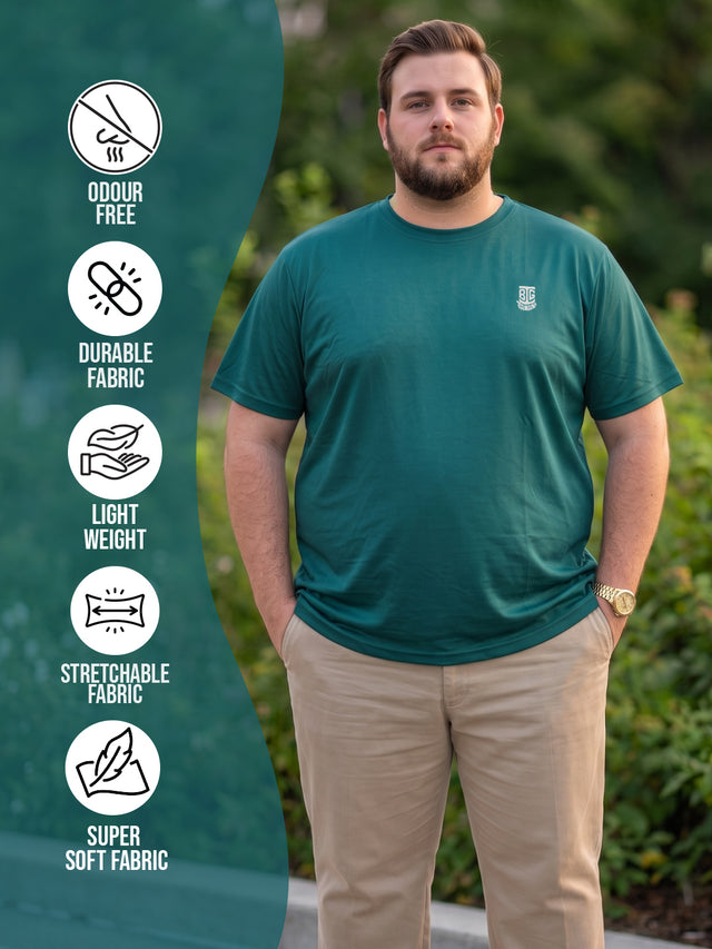 Men Plus Size Hiddenmist-Green Solid Green Round Neck Tshirt