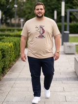 Men Plus Size Prisme Solid Beige Round Neck Tshirt