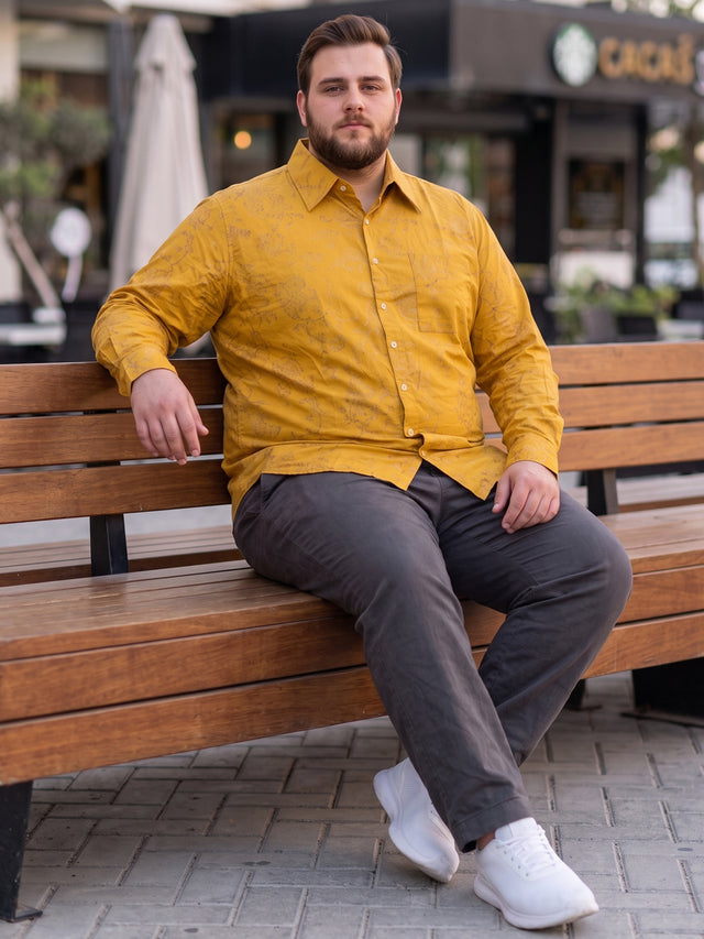 Men Plus Size Senan Mustard Printed Shirts