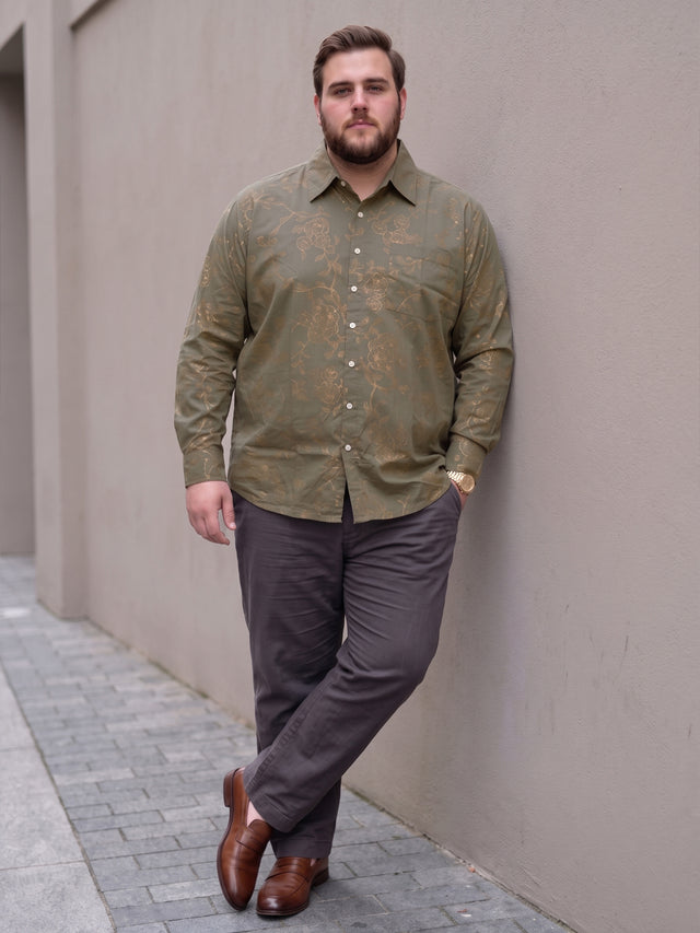 Men Plus Size Turlough Brown Printed Shirts