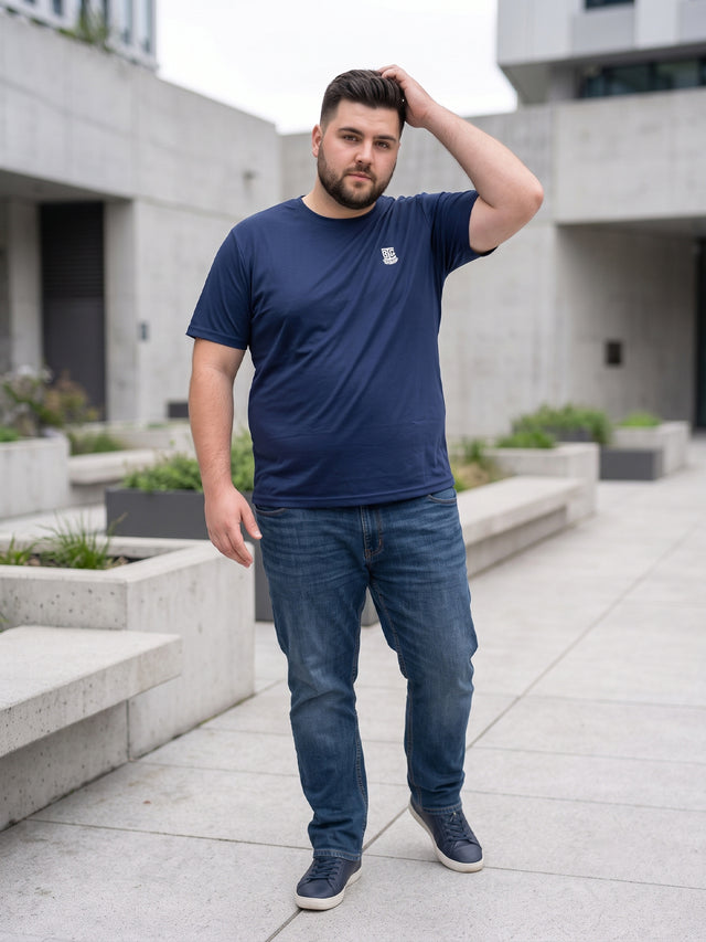 Men Plus Size Hiddenmist-Navy Blue Solid Navy Blue Round Neck Tshirt