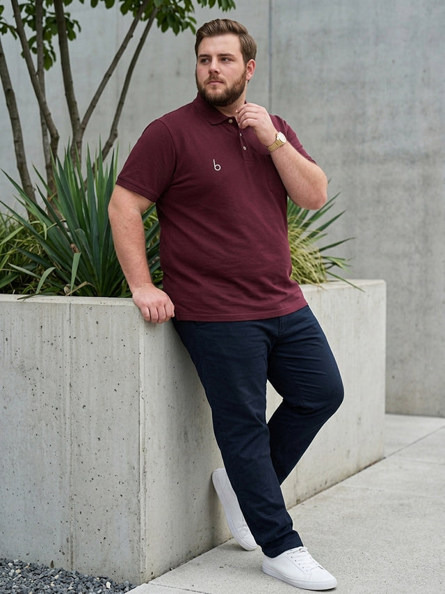 Men Plus Size Brew-Maroon Maroon Solid Polo Tshirts