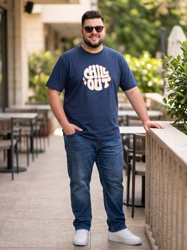 Men Plus Size Icebold Navy-Blue Printed Round Neck Tshirt