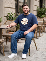 Men Plus Size Icebold Navy-Blue Printed Round Neck Tshirt