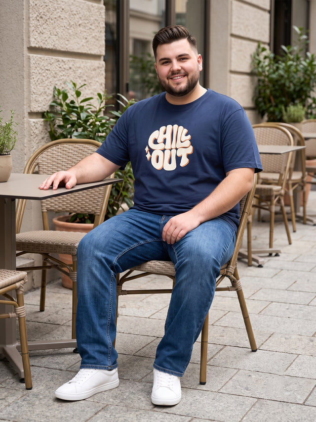 Men Plus Size Icebold Navy-Blue Printed Round Neck Tshirt
