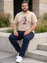 Men Plus Size Prisme Solid Beige Round Neck Tshirt