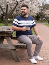 Men Plus Size Bridge Navy Colorblock Round Neck Tshirt