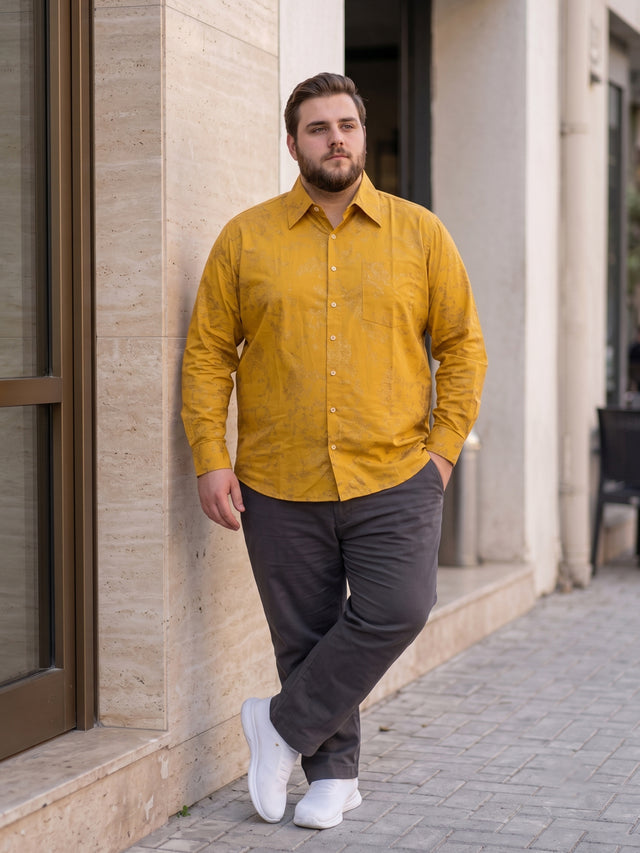 Men Plus Size Senan Mustard Printed Shirts