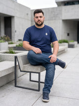 Men Plus Size Hiddenmist-Navy Blue Solid Navy Blue Round Neck Tshirt