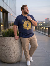 Men Plus Size Frequency Navy Printed Round Neck Tshirt