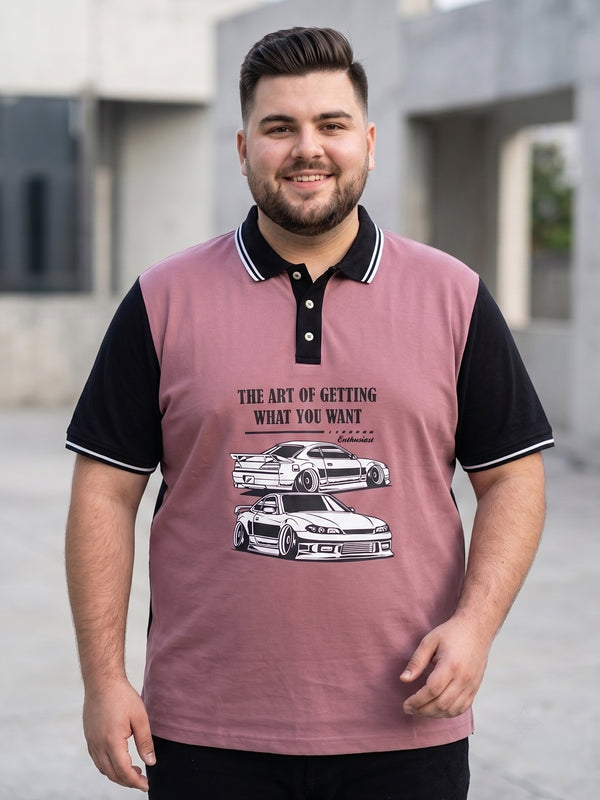 Men Plus Size Adian Pink Printed Polo Tshirt