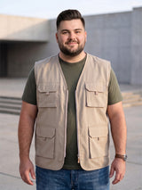 Men Plus Size Drift-Beige Solid Beige Utility Jacket