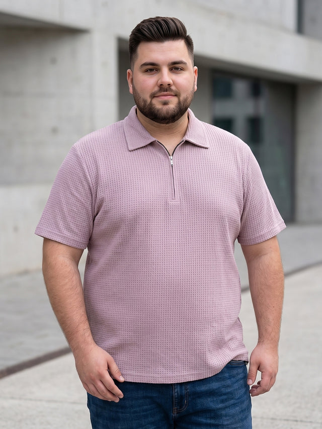 Men Plus Size Saren Pink Waffle Polo Tshirt