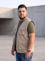 Men Plus Size Drift-Beige Solid Beige Utility Jacket