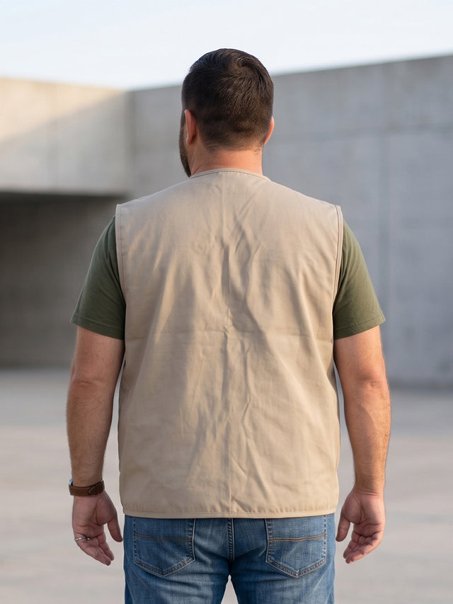 Men Plus Size Drift-Beige Solid Beige Utility Jacket