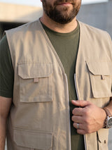 Men Plus Size Drift-Beige Solid Beige Utility Jacket