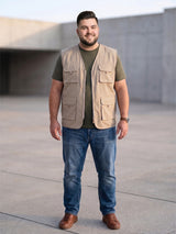 Men Plus Size Drift-Beige Solid Beige Utility Jacket
