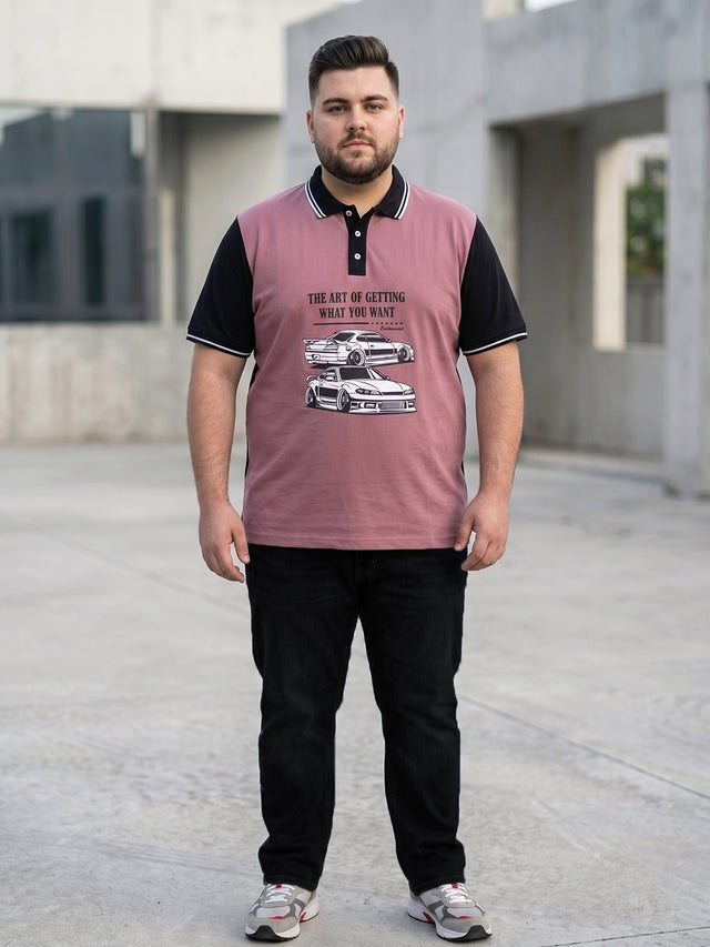 Men Plus Size Adian Pink Printed Polo Tshirt