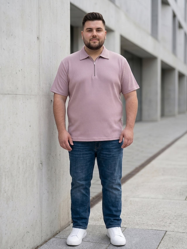 Men Plus Size Saren Pink Waffle Polo Tshirt