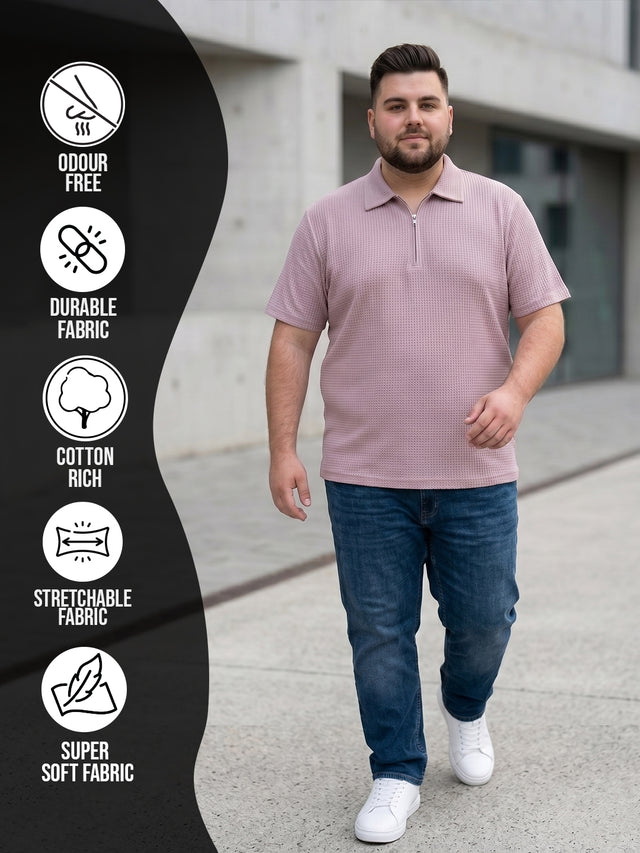 Men Plus Size Saren Pink Waffle Polo Tshirt